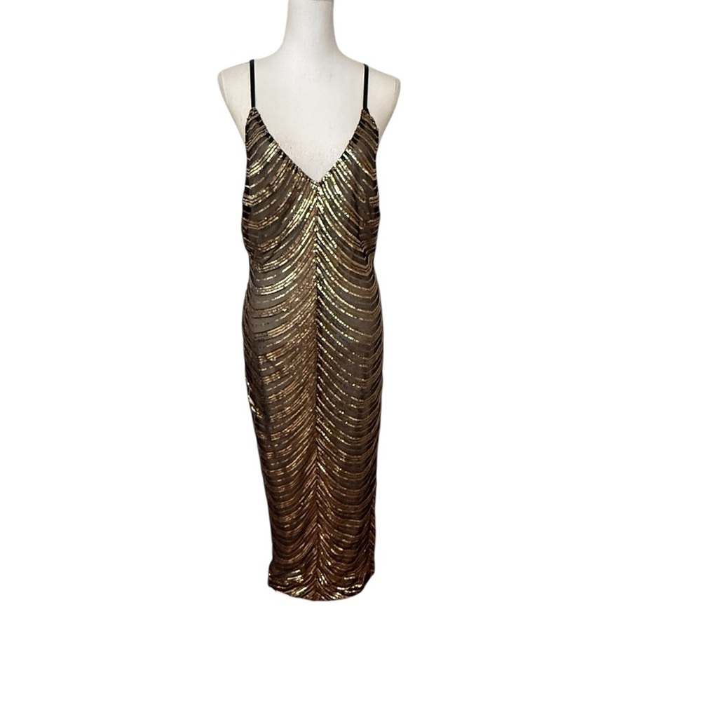Fashion Nova Gold Sequin Evening Sleeveless Dress Size XL